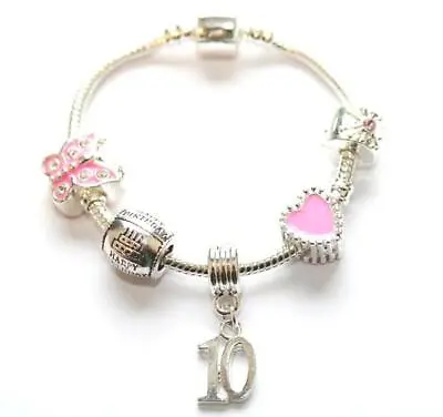 Liberty Charms Children's Pink 'Happy 10th Birthday' Charm Bead Bracelet • £10.99