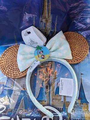 2024 Disney Parks Minnie Mouse Summer Tropical Palm Tree Rattan Headband Ears • $26.99