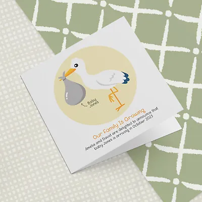 Personalised Card STORK BABY Shower Pregnancy Announcement Invite Congratulation • £2.79