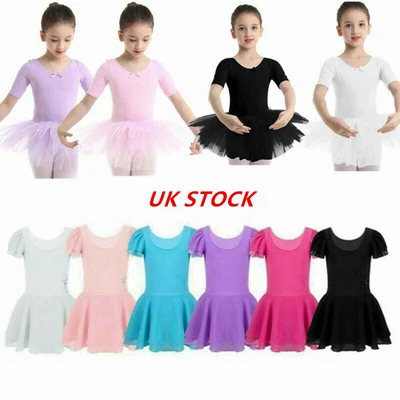 £13.32 • Buy UK Kids Girls Cotton Short Sleeve Ballet Tutu Dress Gym Leotard Dance Costumes