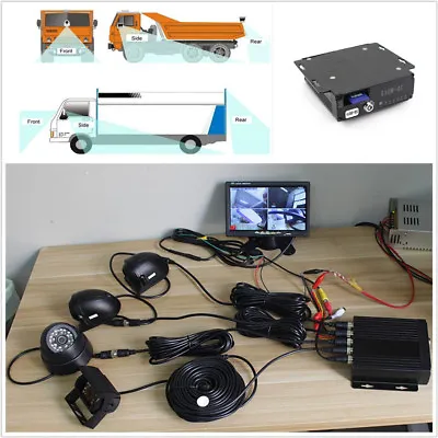 Car Vehicle 4CH DVR Box+7  LCD HD Monitor+4 Pcs Front Rear Left Right CCD Camera • £207.89