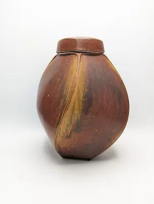 ✨ 11  Early Vintage 1971 Ellen Shankin Red Lidded Twist Jar Studio Art Pottery • $224.25