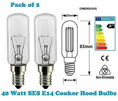 2 X Rangemaster Cooker Hood Extractor 40W Lamp Bulb E14 230/240V • £5.45