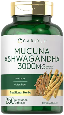 Mucuna With Ashwagandha | 3000mg | 250 Capsules | Mucuna Pruriens | By Carlyle • $17.99