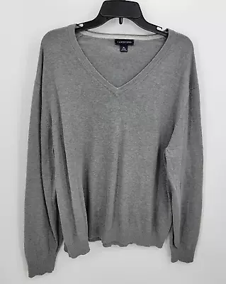 Lands End Sweater Mens XL Gray V-Neck Long Sleeve Cotton Pullover • $28.50