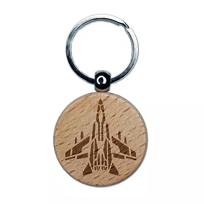 Fighter Jet War Plane Combat Vehicle With Missiles Engraved Wood Round Keychain • $9.99