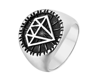 Men Punk Vintage Diamond Sympol Silver Titanium Stainless Steel Ring 8-12 • $11.50