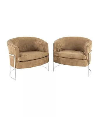 Milo Baughman Style Mid Century Chrome Lounge Chairs - Set Of 2 • $2847