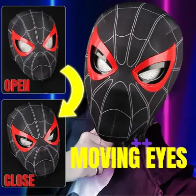 SPIDER-MAN Black Mask Moving Eyes MILES MORALES Chin Control Eyes Helmet Masks • $49.99