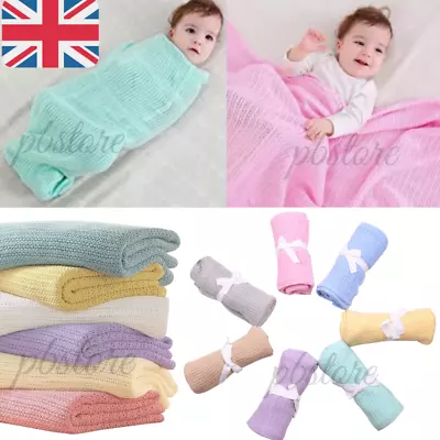 £5.99 • Buy New 100% Cotton Baby Cellular Blanket Moses Basket Crib Pram Cot Bed 70 X 90cm
