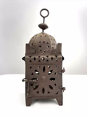 Vtg Moroccan Tunisian Metal Hanging/Table Lantern For Candle Light Or Oil Lamp • $55.01