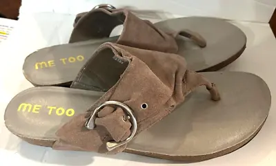 Me Too Beige Ruched Suede Cork Footbed Thong Sandals Closer Sz 10 • $21.95