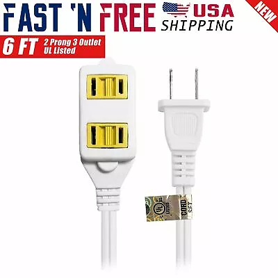 6 FT 3 Outlet 2 Prong Indoor Wall Power AC Extension Cord Cable White UL Listed • $7.99