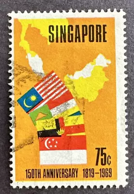 Singapore 1969 Scott #103 Used Flags And Map Of Malaya And Borneo • $1.50