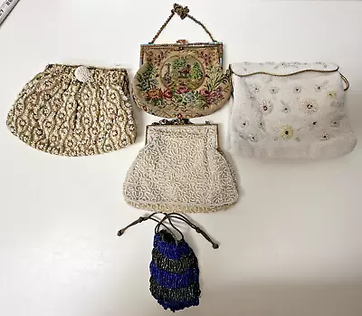 5 Antique Purses (1 Is Jeweled Frame TAPESTRY)  4 Beaded Purse Bags • $20.50