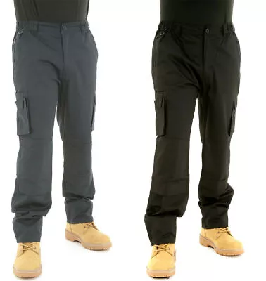 Mens Cargo Combat Work Trousers Size 28 To 54 - KNEE PAD POCKETS Black Or Navy • £10