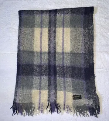 Vintage CUSHENDALE Ireland Mohair & Wool BLANKET THROW Grey Blue Purple NICE! • $34