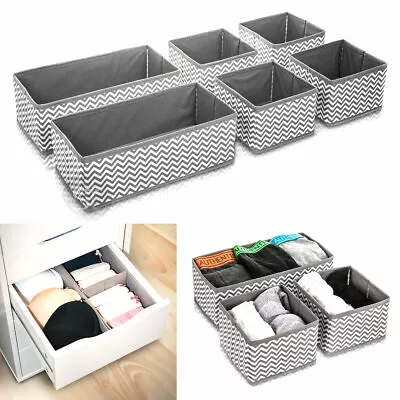 New 6 Section Canvas Storage Box Wardrobe Organiser Drawer Organiser Socks Ties • £8.99