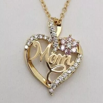1.00Ct Round Cut Real Moissanite Flower Heart Mom Pendant 14K Yellow Gold Plated • $112.49