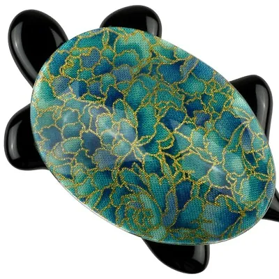 LEA STEIN PARIS Brooch Turtle In Turquoise Blue & Gold And Black Acetate France • $100