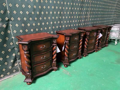 2x Mahogany Jacobean Tudor Style Bedside Cabinet Nightstand With Twisted Columns • £999