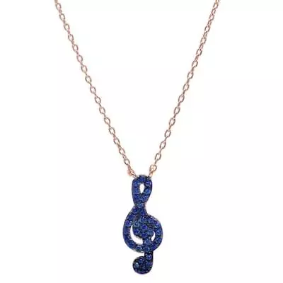 Rose Gold Plated Blue Sapphire Music Note .925 Sterling Silver Pendant Necklace  • $16.81