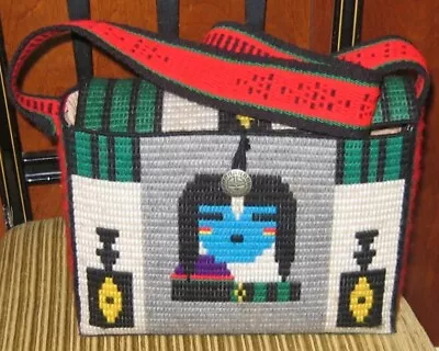 Vintage 1970's Needlepoint Shoulder Bag Handmade Pueblo Hopi Kachina Motif • $95