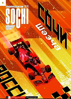 Ferrari F1 Sochi Russian Grand Prix 2019 Vintage Racing 22x17in  Print Poster # • $64.95