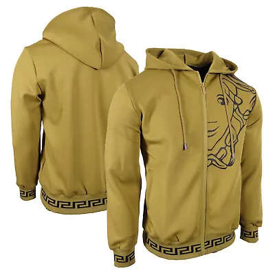 Brown Hoodie Jacket Mens Designer Italian Chest Shoulder Print Zip Up Casual • $39.99