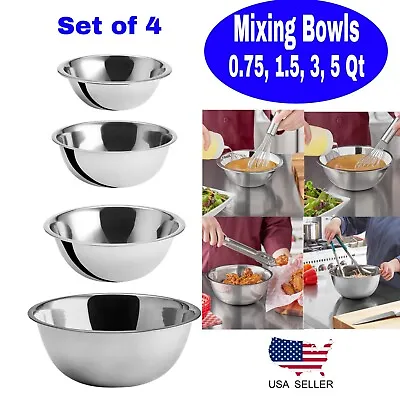 Stainless Steel Mixing Bowls Set Of 4 Bowl 0.75 1.5 3 5 Qt Cooking Prepping • $17.50