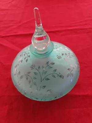 $28.97 • Buy  Studio Art Glass Frosted Turquoise Floral Perfume Bottle Tear Drop Stopper