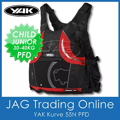 YAK KURVE BLACK/RED 55N JUNIOR 30-40KG PFD Kayak Paddle Life Jacket Buoyancy Aid • £54.51