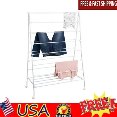 Metal Laundry Clothes Drying Rack Hanger W/ Bottom Shelf Shoes Household Terrace • $34.08