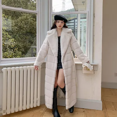 Winter Designers White Lapels Temperament Faux Mink Fur Long Coat Jacket Outwear • $148.09