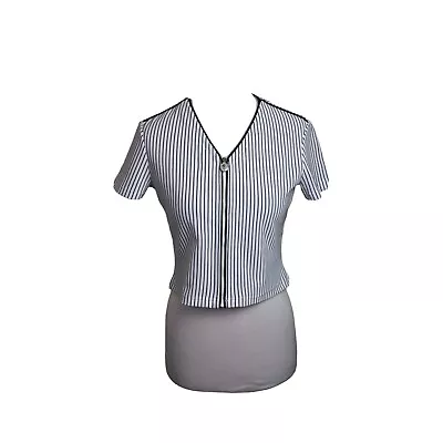 Versus By Gianni Versace Vintage Top Size 32/46  AU Size 12 White Striped Zip • $83.64