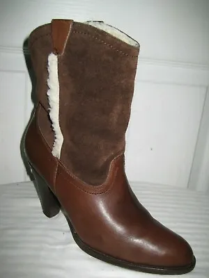 Michael Kors Brown Leather Mid Calf Fur Boots Heel Shoes Women Size 7.5 M • $39.99