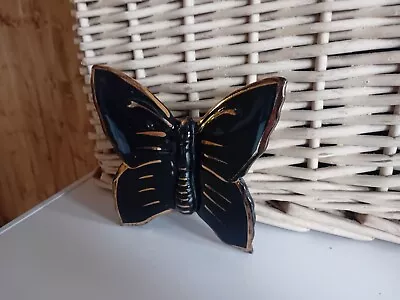 Retro..wall Planter...wall Vase..butterfly Shaped...black And Gold....ceramic • £5.95