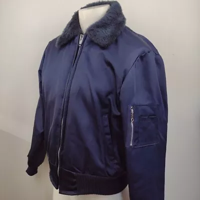 Vintage 60s B-15 Flight Jacket Quilted Lined Bomber Blue Faux Fur Collar Men's S • $110