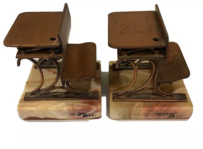 Curtis Jere 1972 School Desk Bookends Vintage Metal Sculpture Copper Onyx Base • $59.99