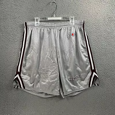 Vintage Temple Owls Basketball Shorts Mens Large Gray Embroidered Champion • $27.99