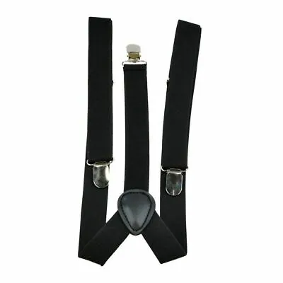 25mm Wide Black Braces Heavy Duty Suspenders Adjustable Unisex Office Trousers • £4.95