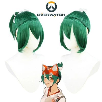 $24.43 • Buy Kiriko 2 Overwatch Cosplay Wig Dark Green Ponytail Hair Props Carnival Halloween