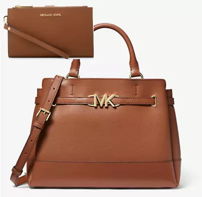 Michael Kors Reed Large Leather Satchel + Wallet Set In Luggage Brown • $213