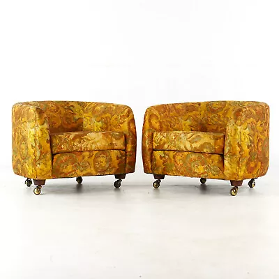 Selig Mid Century Imperial Barrel Lounge Chairs With Casters - Pair • $2847