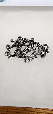 Vintage Find Sterling Silver Marcasites  Chinese Dragon Brooch Pin • $16