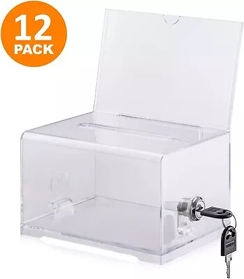 12PCS Clear Suggestion Box Polmart Ballot Box Multi-function Donation Box W/Lock • $119.99