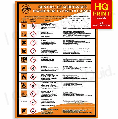 £4.99 • Buy Coshh Health And & Safety Laminated A4 A3 Workplace Poster