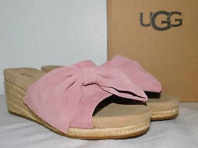  New Nib Womens Size 11 Pink Dawn Ugg Jaycee Suede Jute Slip-on Wedge Clogs Shoe • $59.46