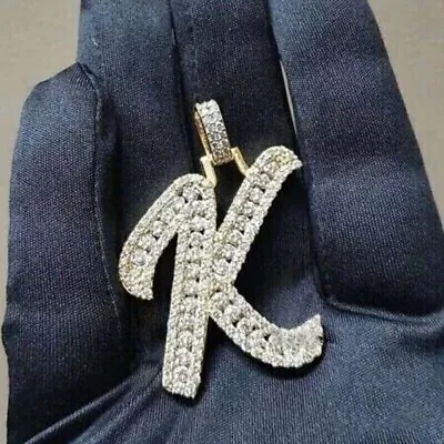 2 Ct Lab Created Diamond Initial  K  Letter Charm Pendant 14k Yellow Gold Plated • $106.56