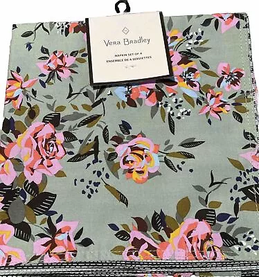 NEW Vera Bradley 4 Cloth Cotton Napkins Green Pink Roses Stripes 20.5 X20.5  NWT • $19